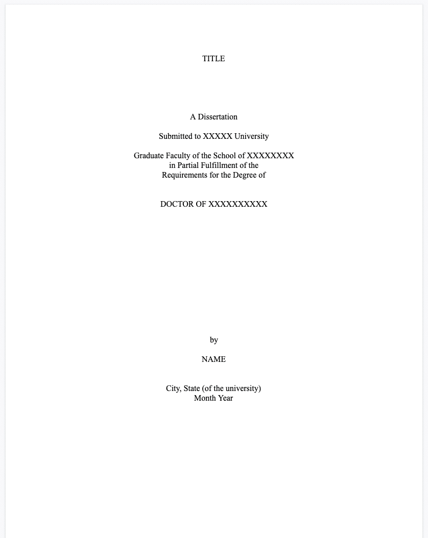 front page of a thesis