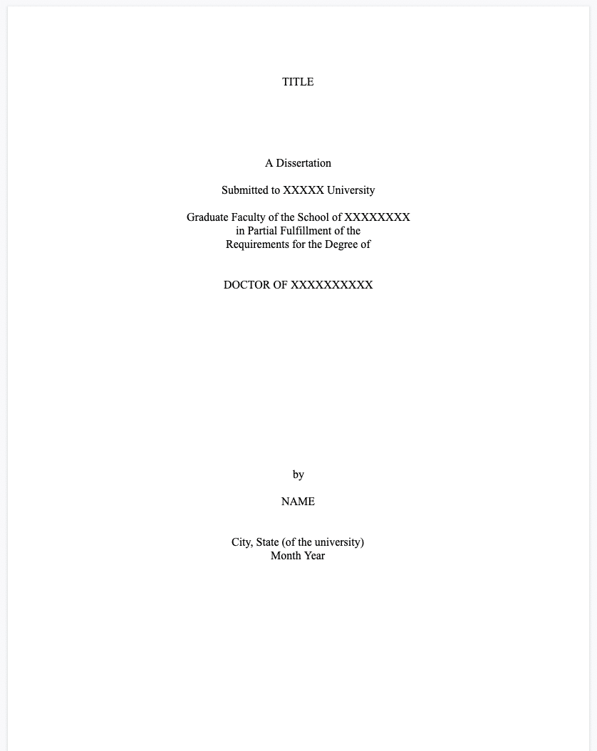 dissertation cover page sample