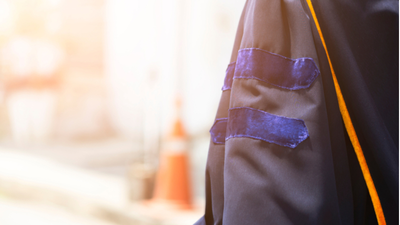 close-up view of a graduation gown